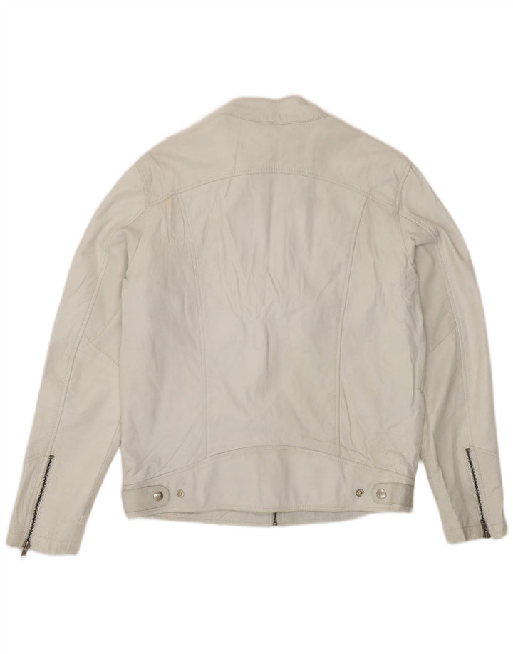 Vintage mujer biker chaqueta de cuero Reino Unido 18 XL cuero blanco