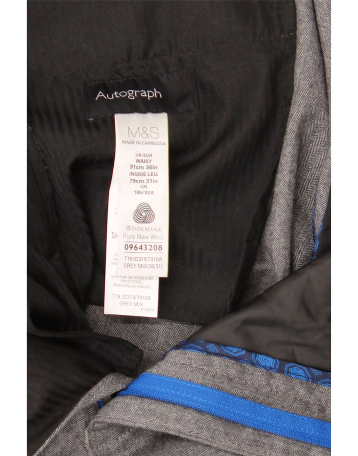 MARKS & SPENCER Pantalón de traje autógrafo para hombre W36 L31 Espiga gris