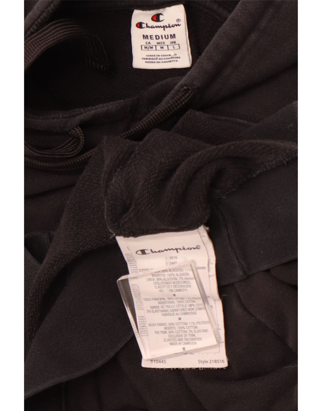 CHAMPION Sudadera con capucha para hombre Jersey mediano de algodón negro