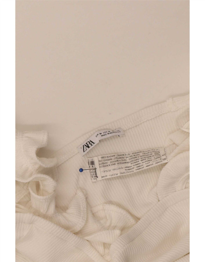 Zara Mujer Crop Top UK 42 Medio Blanco Poliéster