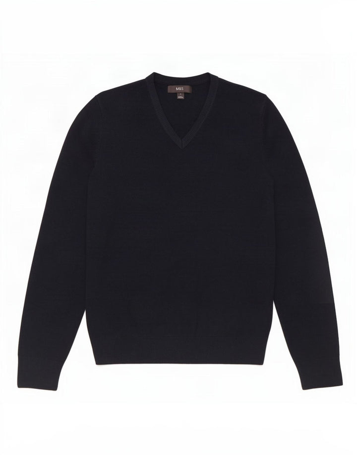 Marks & Spencer Suéter con cuello en V para hombre Acrílico azul marino mediano