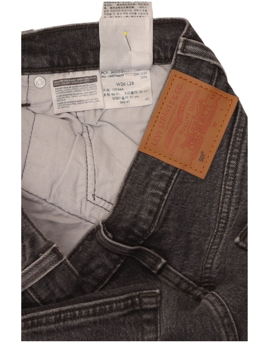 LEVI'S Jeans rectos 501 para mujer W26 L28 Algodón gris