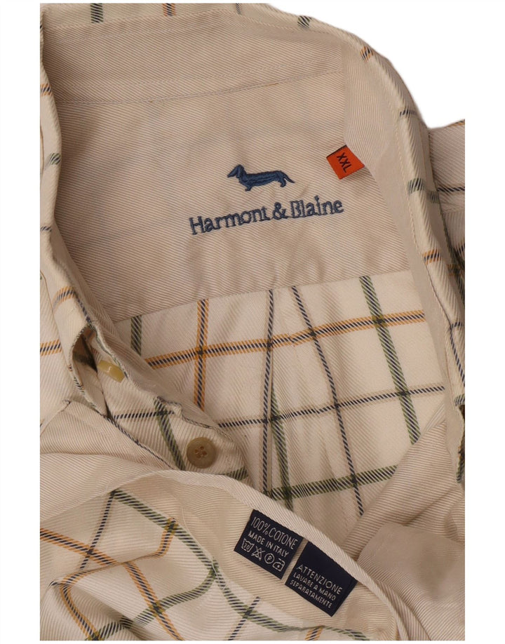 Harmont & Blaine Camisa para hombre 2XL Algodón a cuadros blanco roto