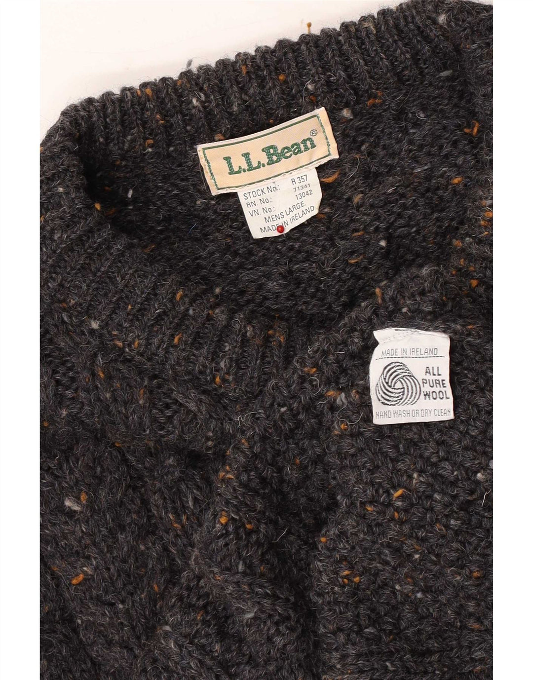 L.L.Bean Jersey con cuello barco para hombre, suéter grande de lana moteada gris