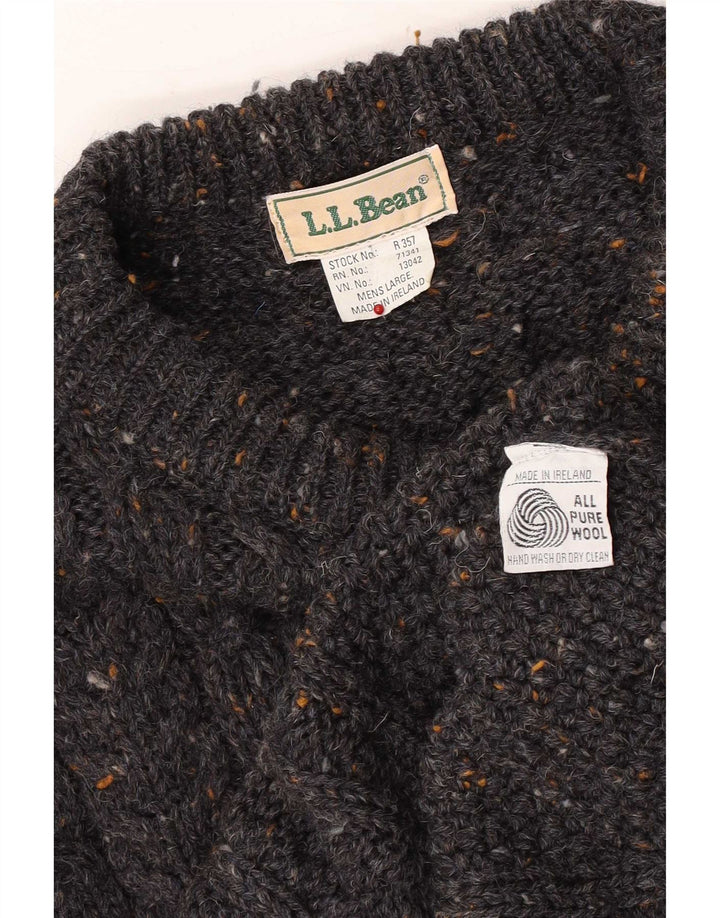L.L.Bean Jersey con cuello barco para hombre, suéter grande de lana moteada gris