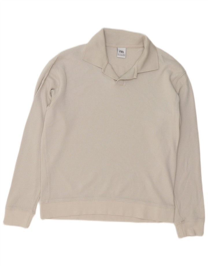 ZARA Hombre Polo Neck Jumper Sweater Small Gris Algodón