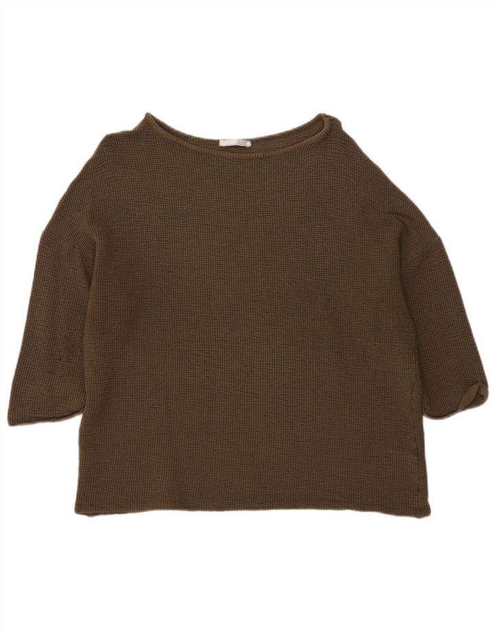 Zara Mujer Top Extragrande Manga 3/4 UK 44 Viscosa Caqui Mediana
