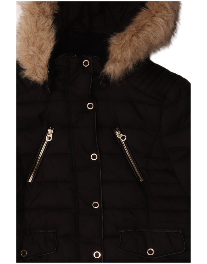 Zara Mujer Chaqueta Acolchada Con Capucha UK 44 Mediana Poliéster Negro