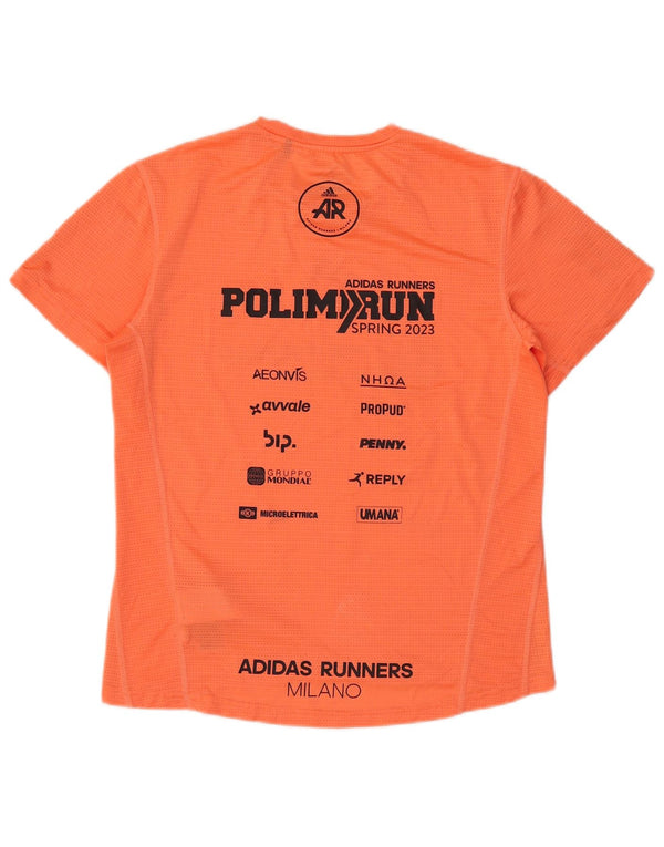 ADIDAS Mujer Aeroready Graphic Camiseta Top UK 12/14 Mediano Naranja