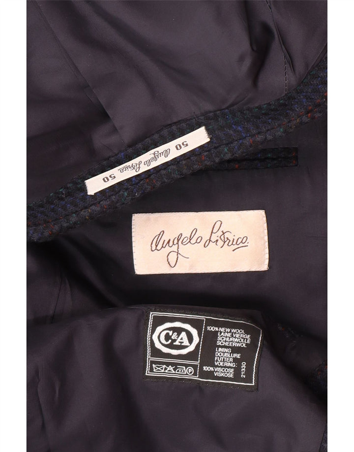 Angelo Litrico Chaqueta tipo blazer de 2 botones para hombre IT 50 Large Blue Check Lana virgen