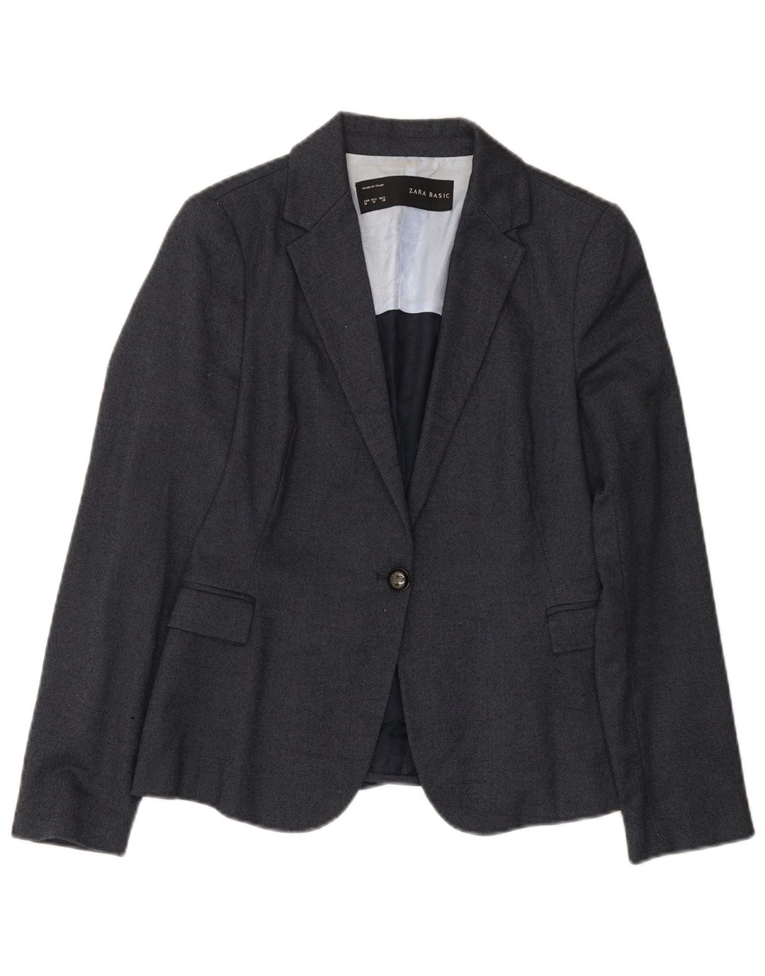 Zara Chaqueta Blazer De 1 Botón Para Mujer UK 42 Poliéster Azul Marino Mediano