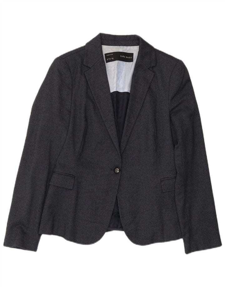 Zara Chaqueta Blazer De 1 Botón Para Mujer UK 42 Poliéster Azul Marino Mediano