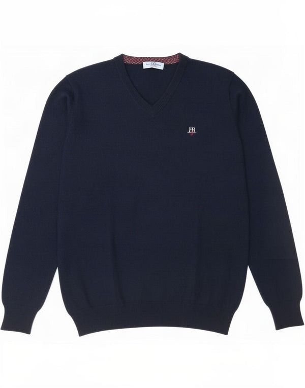 Harmont & Blaine Mens V-Neck Jumper Sweater Medium Navy Blue Wool