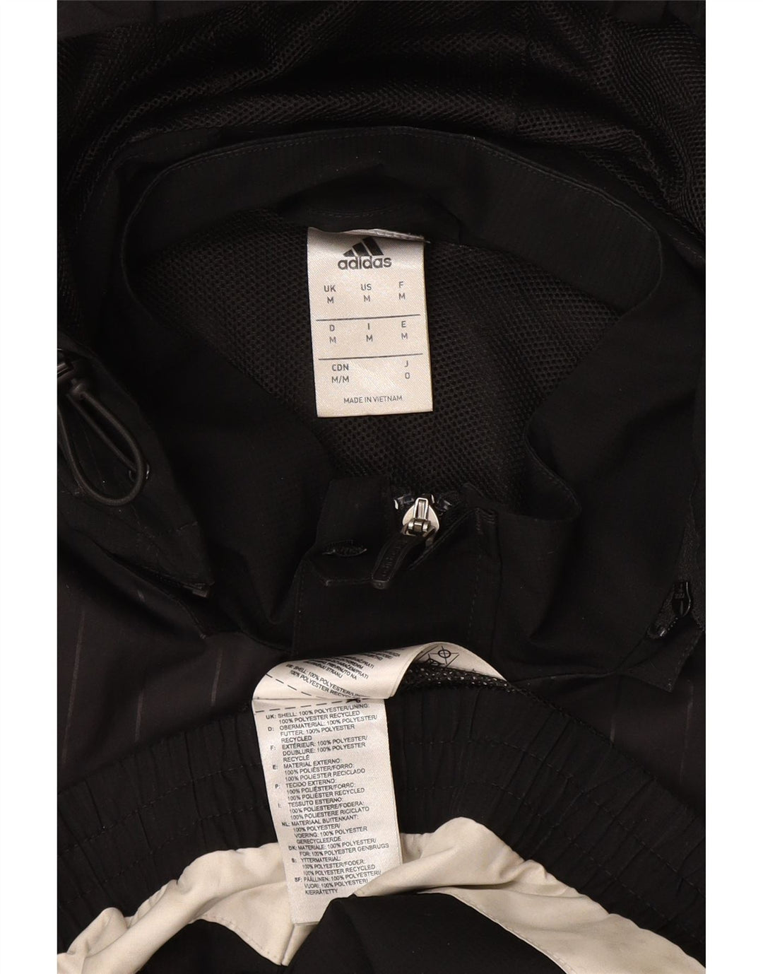 ADIDAS Chaqueta impermeable con capucha para hombre UK 38 Mediano Negro Colorblock Poliéster