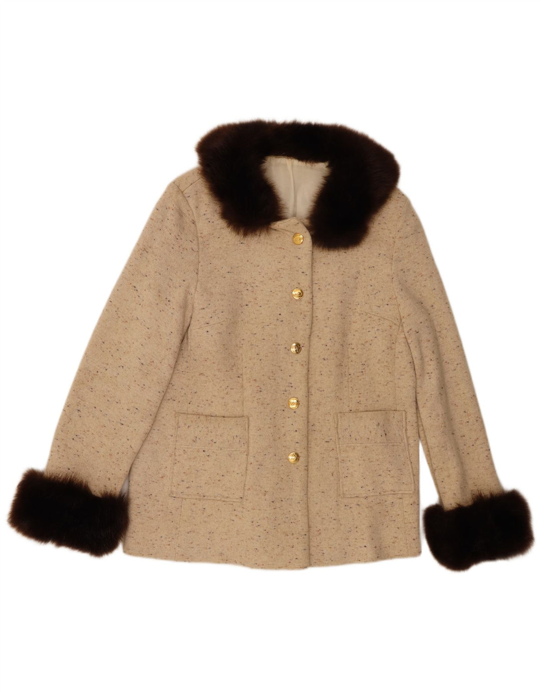 Vintage mujer 5 botones Blazer chaqueta Reino Unido 14 medio beige moteado