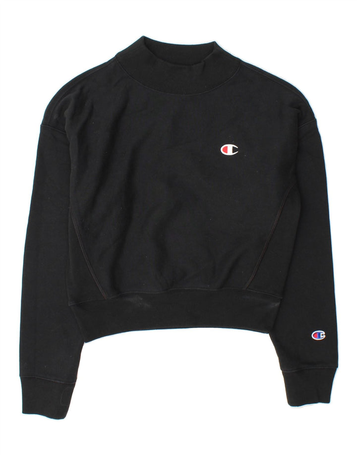 CHAMPION Womens Crop Oversized Sweatshirt Jumper UK 10 Small Black Cotton Vintage Champion and Second-Hand Champion from Messina Hembry 