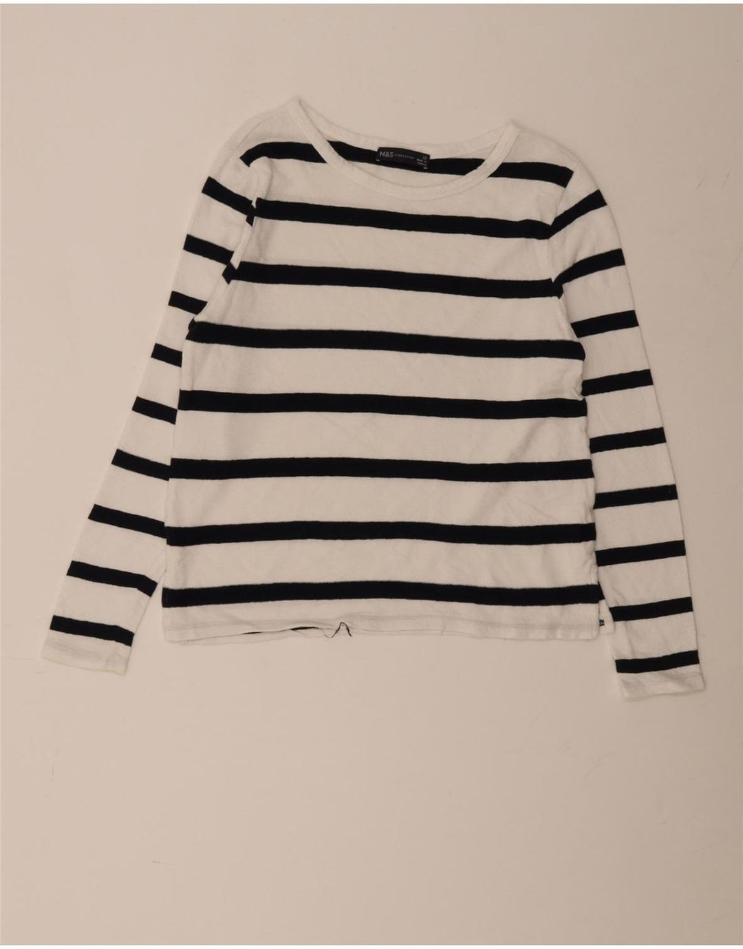 Marks & Spencer Top para mujer de manga larga UK 10 Small White Stripe Cotton