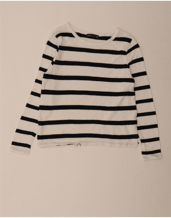 Marks & Spencer Top para mujer de manga larga UK 10 Small White Stripe Cotton