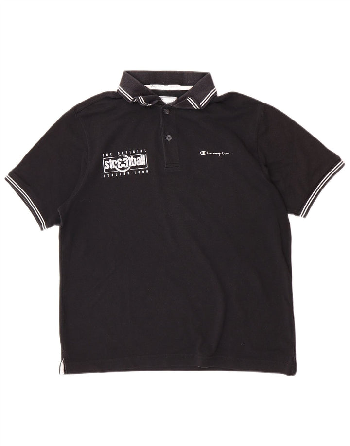 Champion Polo Gráfico De Ajuste Fácil Para Hombre Algodón Negro Mediano