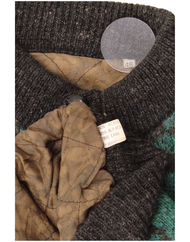 Vintage hombres patrón abstracto punto chaqueta bomber IT 48 acrílico verde medio