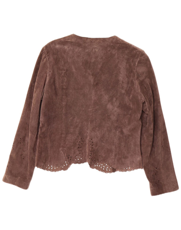 MONSOON Chaqueta Blazer de Ante Abierta para Mujer UK 46 Grande Cuero Marrón