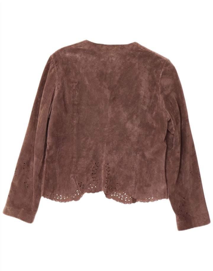 MONSOON Chaqueta Blazer de Ante Abierta para Mujer UK 46 Grande Cuero Marrón