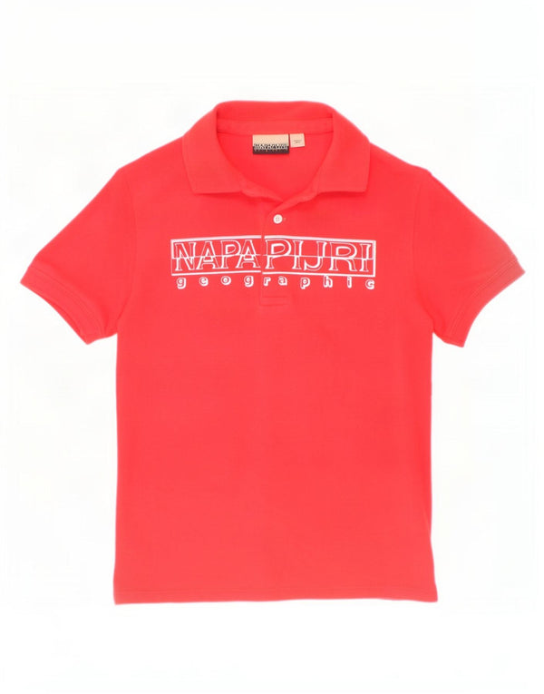 Napapijri Boys Graphic Polo Shirt 7-8 Years Red Cotton
