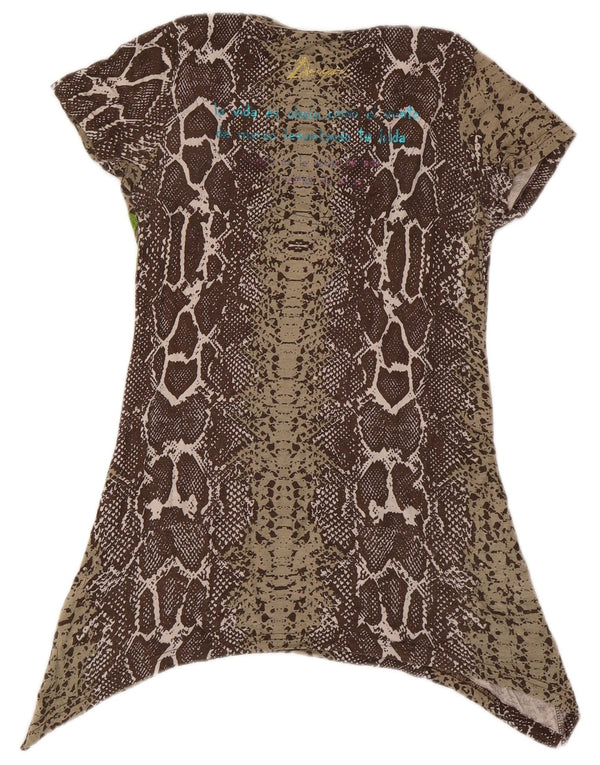 Desigual Mujer Gráfico Túnica Asimétrica Top Reino Unido 10 Pequeño Marrón Estampado Animal
