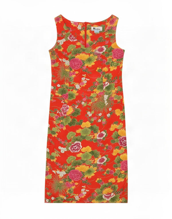 Monsoon Vestido recto sin mangas para mujer UK 40 Pequeño de algodón floral rojo