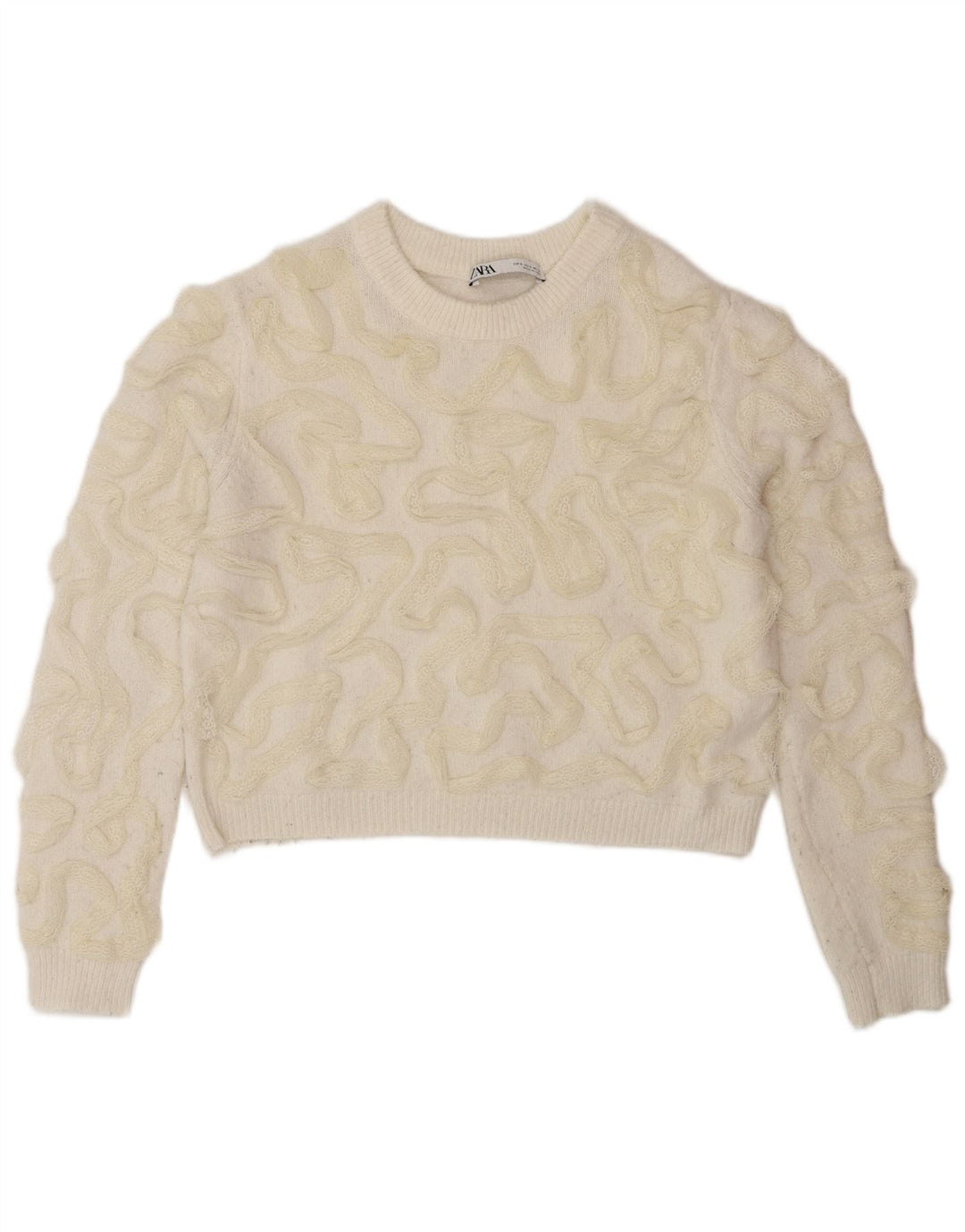 Zara Suéter con Cuello Redondo y Estampado Abstracto para Mujer UK 10 Small Off White