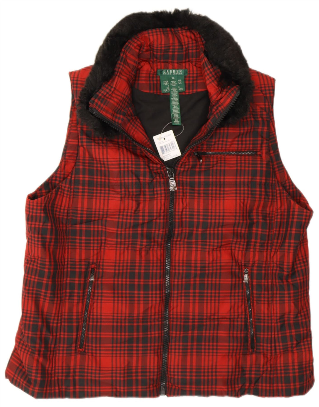 RALPH LAUREN Chaleco para mujer UK 18 XL Poliéster a cuadros rojos