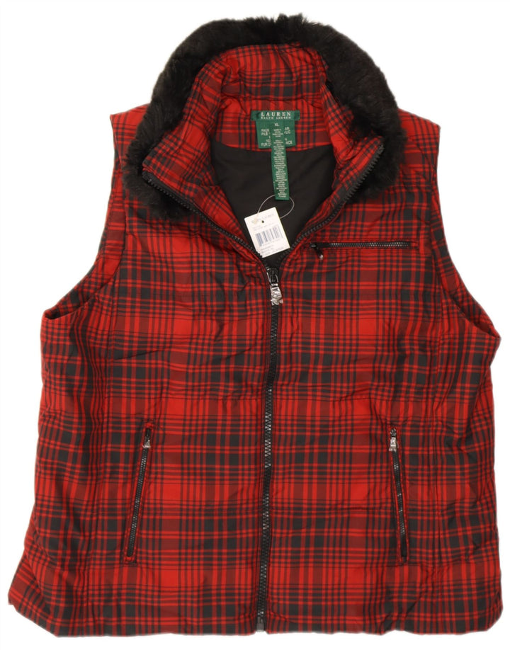 RALPH LAUREN Chaleco para mujer UK 18 XL Poliéster a cuadros rojos