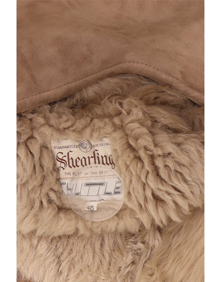 Chaqueta de piel de oveja vintage para mujer IT 46 Large Beige
