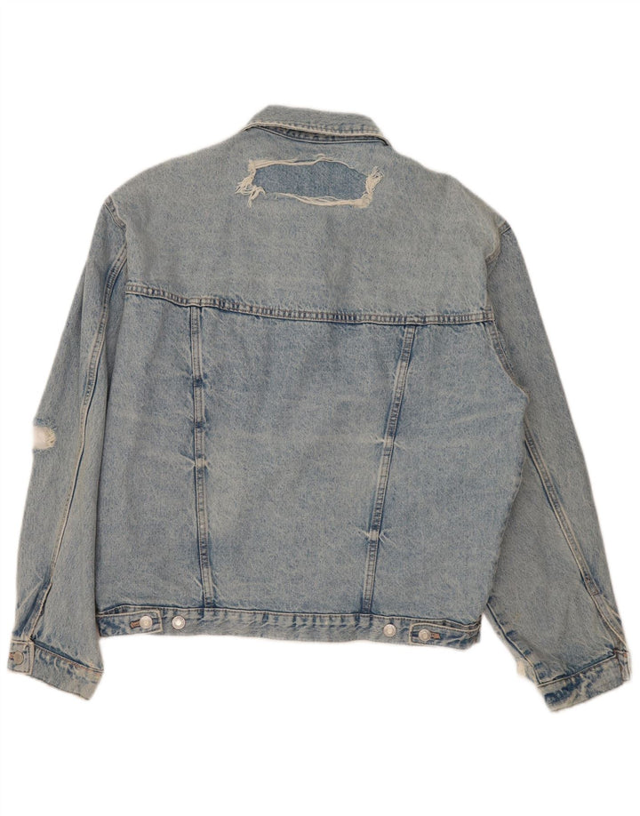 Zara Chaqueta Vaquera Extragrande Desgastada para Mujer UK 44 Algodón Azul Medio