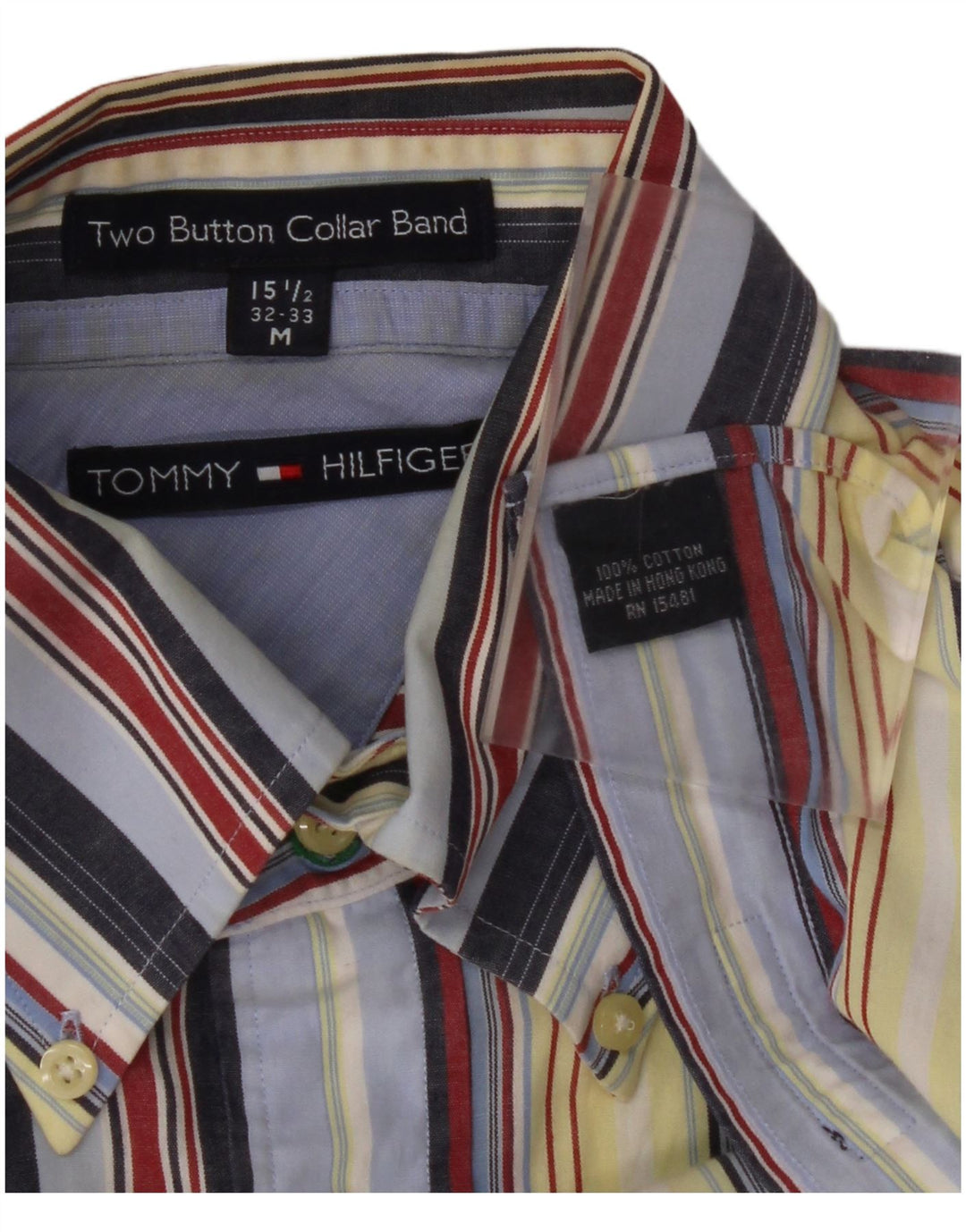 TOMMY HILFIGER Camisa para hombre Talla 15 1/2 Mediana Algodón a rayas multicolor