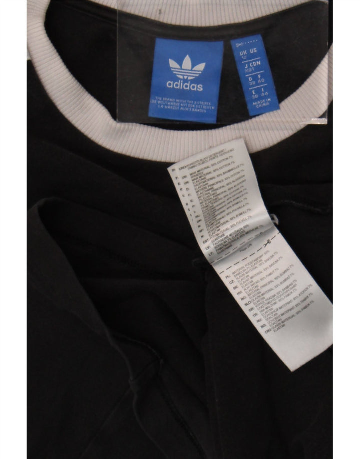 ADIDAS Mujer Top Manga Larga UK 12 Medio Negro Algodón