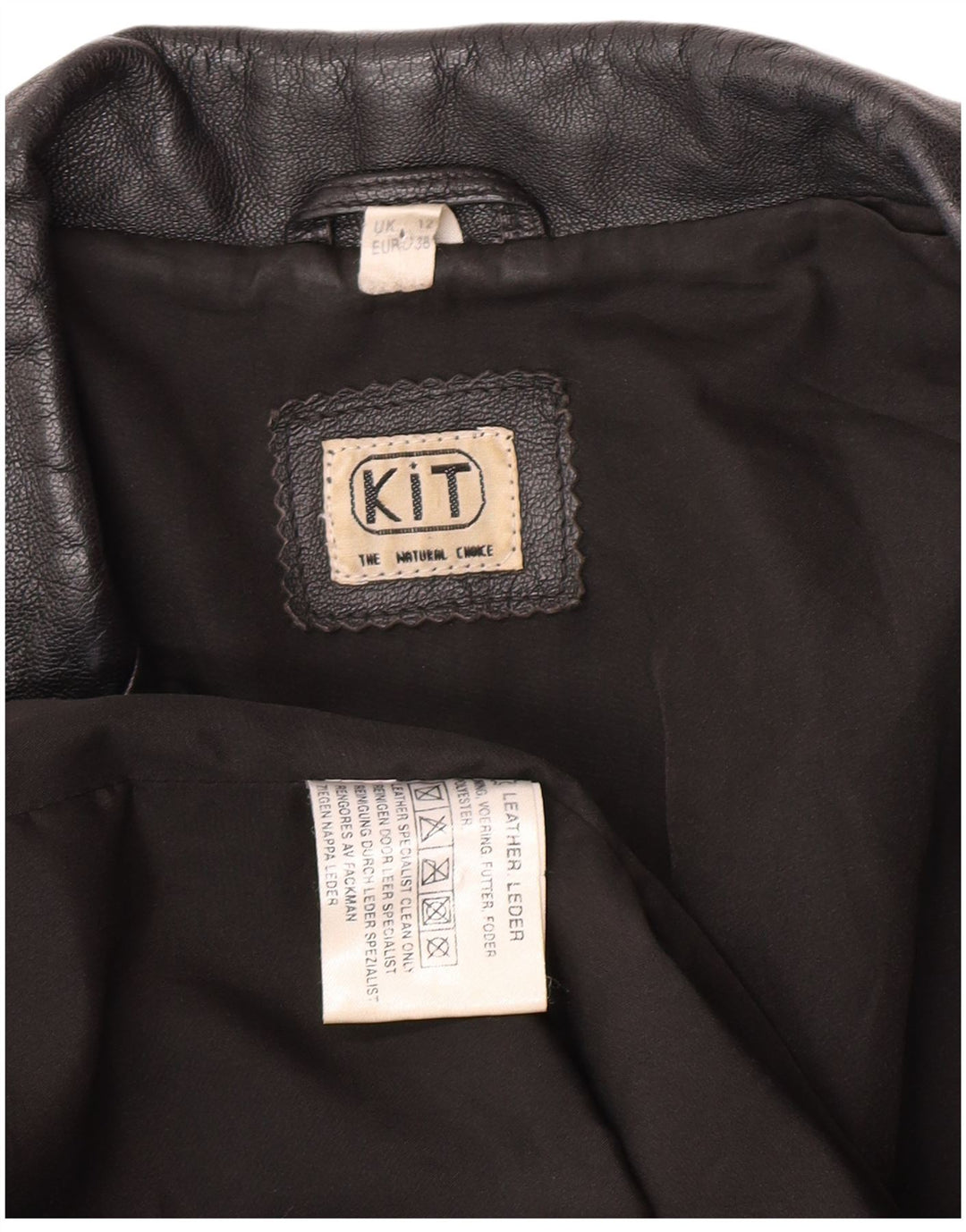 Vintage mujer chaqueta de cuero Reino Unido 12 cuero negro medio
