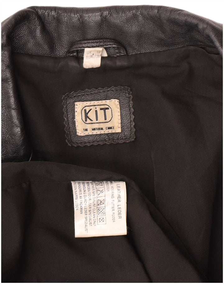 Vintage mujer chaqueta de cuero Reino Unido 12 cuero negro medio