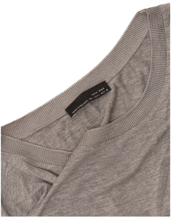 Zara Mujer Top Manga Larga UK 46 Grande Gris Moteado