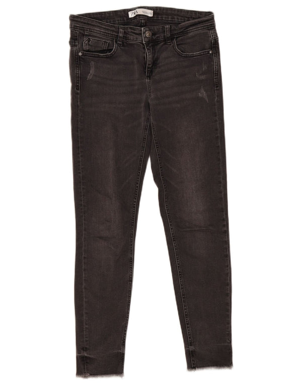 Zara Vaqueros pitillo desgastados para mujer EU 36 XS W26 L27 Algodón gris