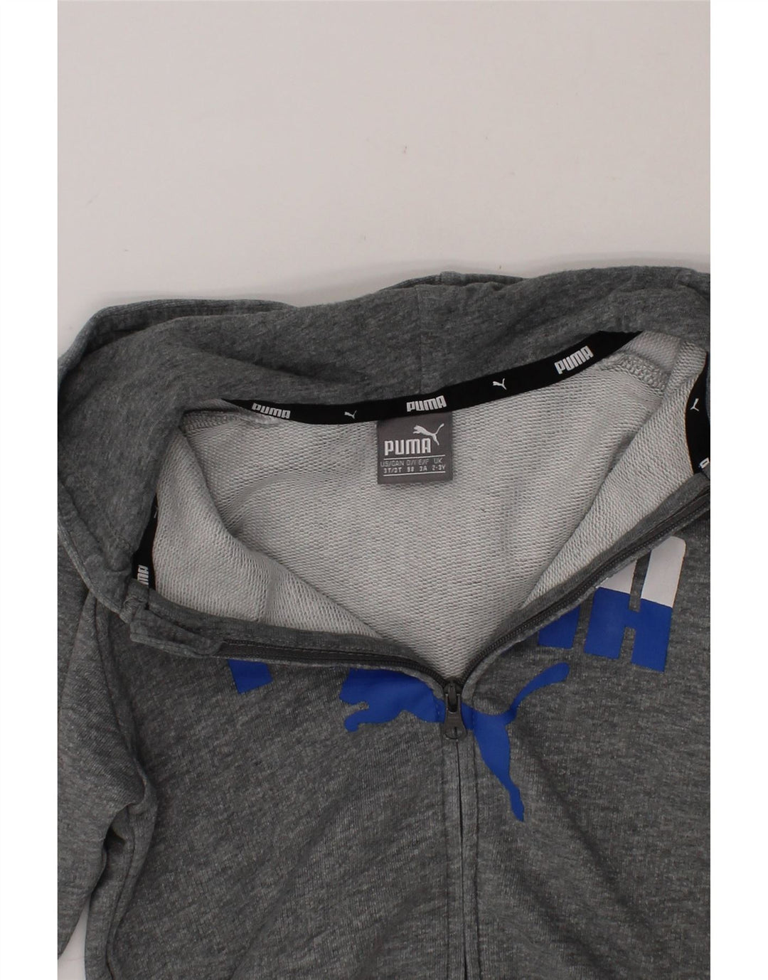 PUMA Boys Graphic Zip Hoodie Sweater 2-3 Years Grey Vintage Puma and Second-Hand Puma from Messina Hembry 