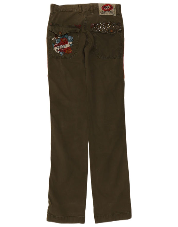 Pantalones Casuales Rectos Mujer Take Two W27 L34 Algodón Floral Caqui