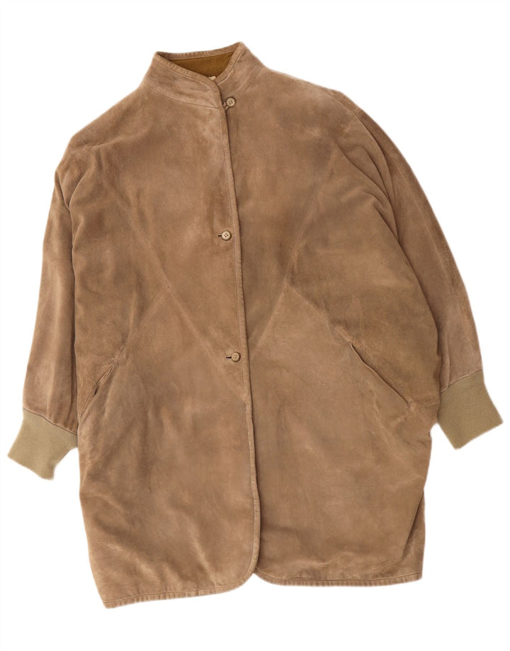Vintage mujer oversize ante abrigo Reino Unido 14 Medio Beige