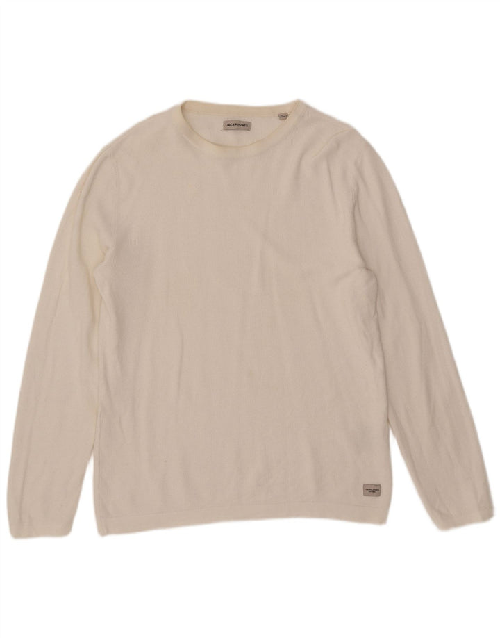 Jack & Jones Jersey con cuello redondo para hombre, talla grande, algodón blanco