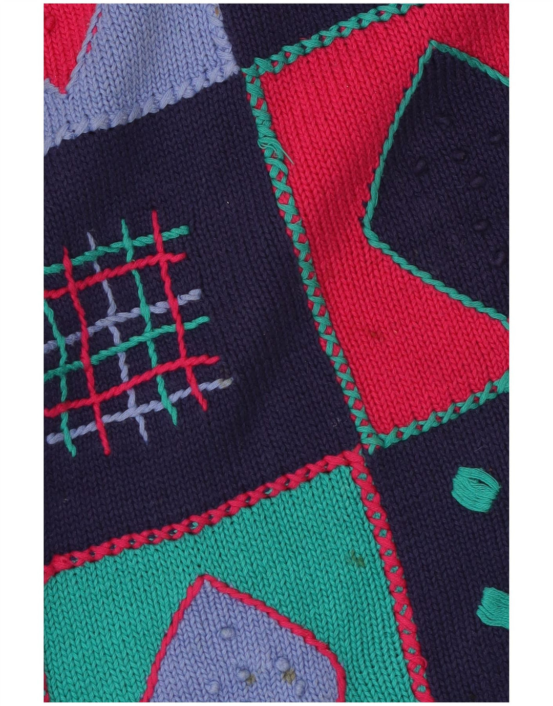 VINTAGE Mujer Crew Neck Jumper Suéter Reino Unido 14 Medio Azul Marino Patchwork