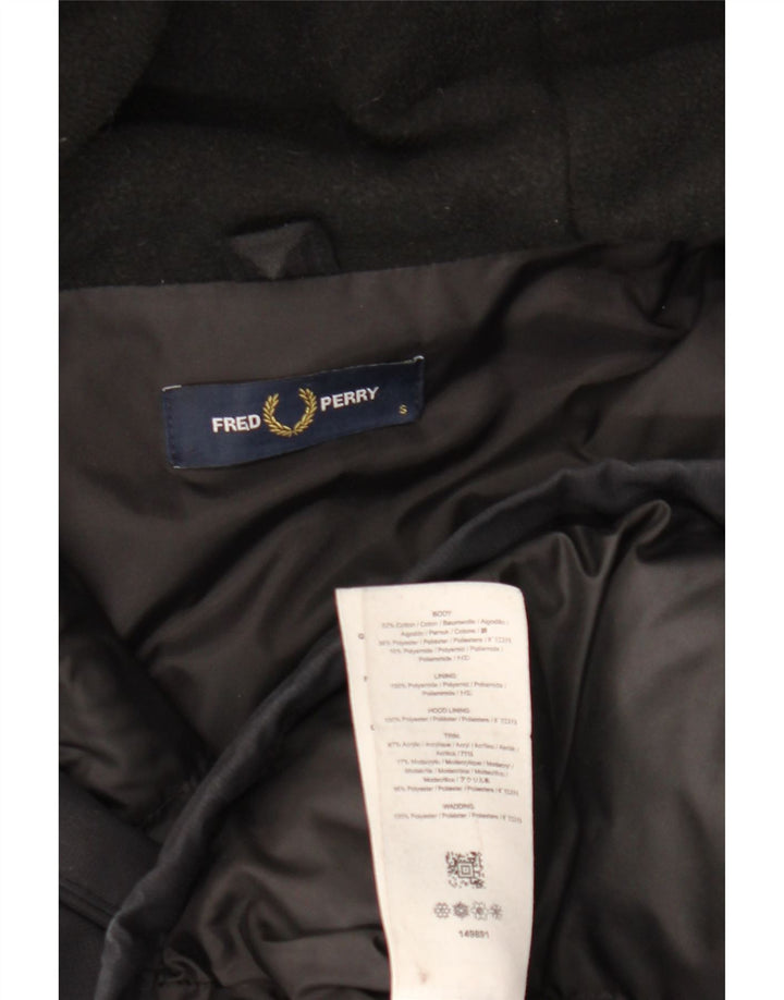 FRED PERRY Chaqueta parka con capucha para hombre UK 36 Small Black Cotton