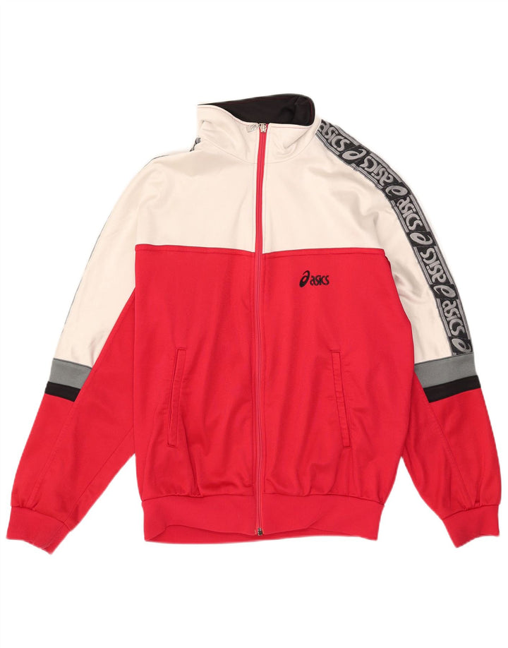 Asics Chaqueta Top De Chándal Con Gráfico Para Hombre IT 48 Nylon Color Block Mediano Rojo