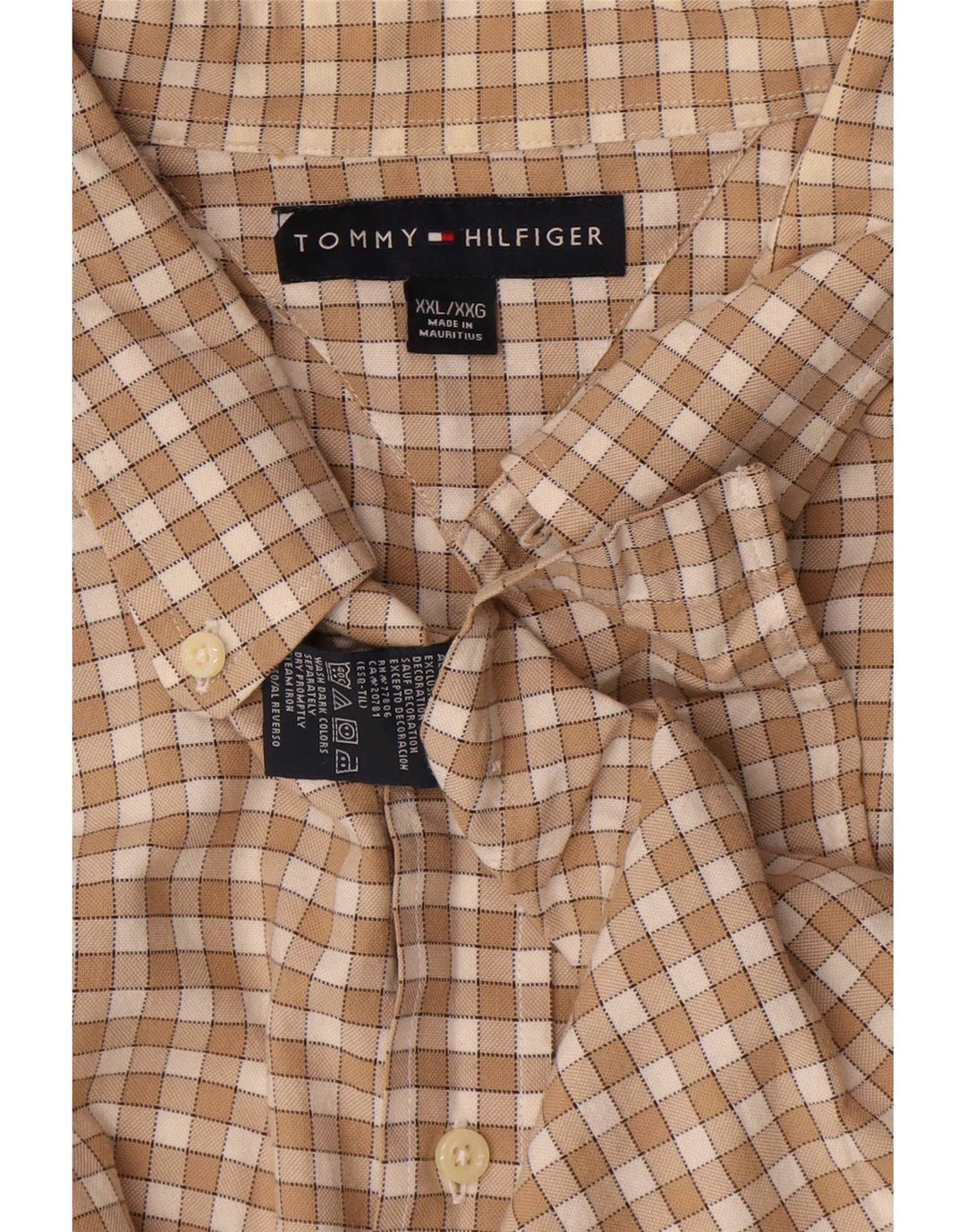 Tommy Hilfiger Camisa para hombre 2XL Algodón a cuadros beige