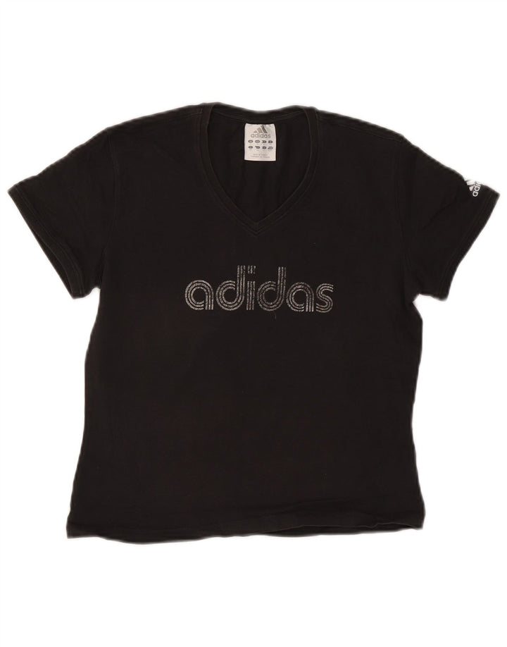 ADIDAS Camiseta corta con gráfico para mujer UK 40 Mediano Algodón negro