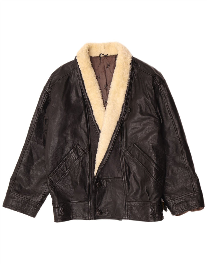 Chaqueta de cuero vintage para hombre IT 50 Medium Black Colourblock